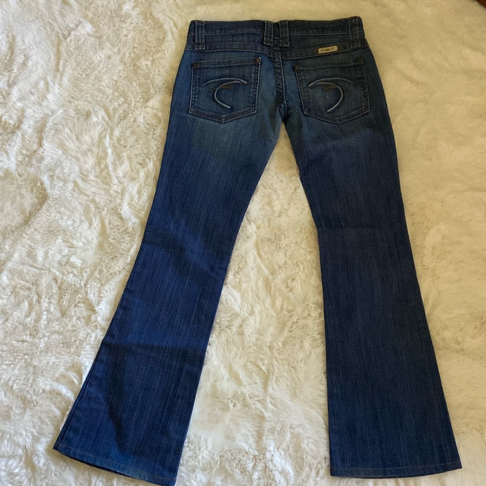 Frankie B size 4 blue jeans super cute low zip up wide legs